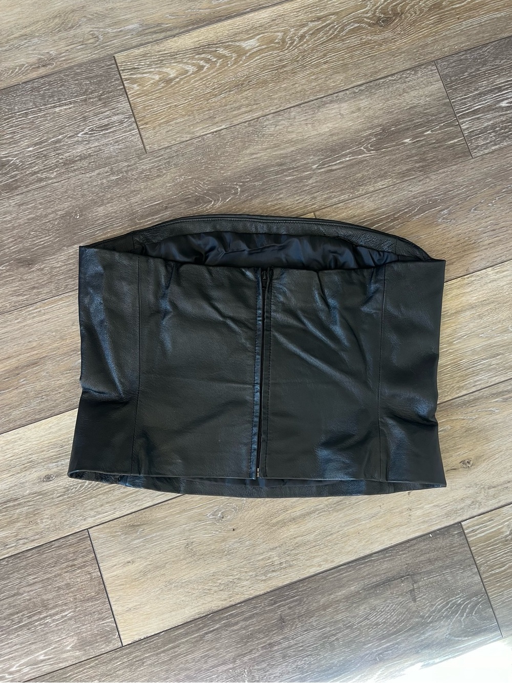 Vintage 90s Y2K Newport News Black Genuine Leather Strapless Tube Top Bustier 18 - Picture 2 of 9